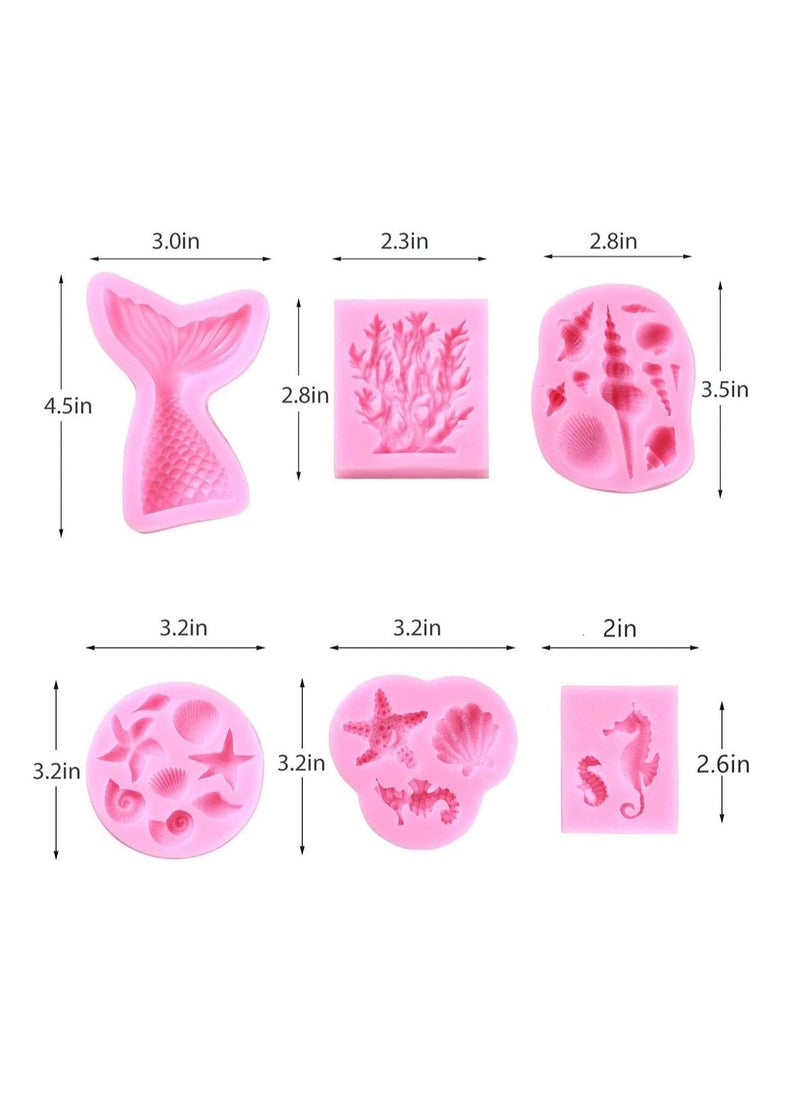 6 Pcs Marine Theme Fondant Silicone Mold Seashell Sea Life Chocolate/Fondant/Candy Baking For Cake Decor DIY Handmade Tools for Mermaid Decoration  - Image 5