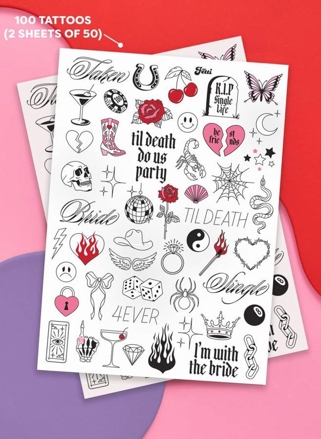xo, Fetti Realistic Bachelorette Temporary Tattoos - 100 Foil Styles | Bachelorette Party Decoration, Bridesmaid Favor, Bride to Be Gift + Bridal Shower Supplies - Image 2