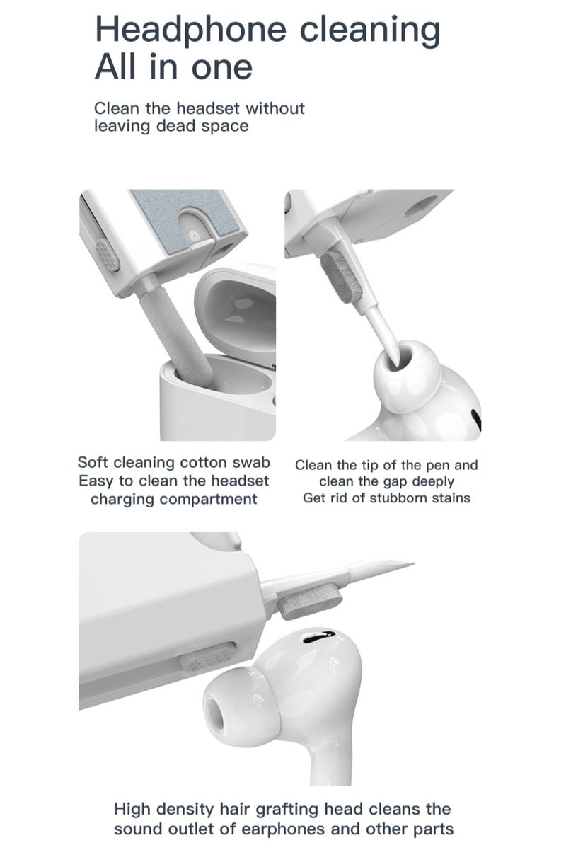 مجموعة تنظيف لوحة المفاتيح 8 في 1، مجموعة تنظيف الأجهزة الإلكترونية المحمولة، مجموعة تنظيف سماعات الأذن لسماعات AirPods مع فرشاة، أدوات تنظيف متعددة الاستخدامات لأجهزة الكمبيوتر المحمولة، والحواسيب الشخصية، ولوحات المفاتيح، وسماعات الأذن، والهواتف المحمولة. - Image 3