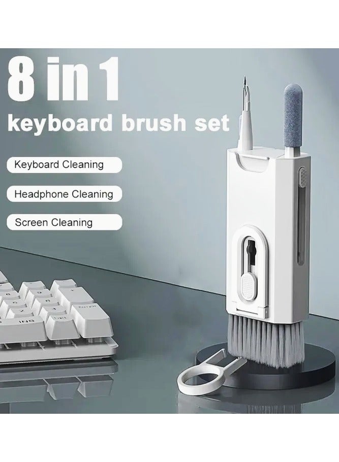 مجموعة تنظيف لوحة المفاتيح 8 في 1، مجموعة تنظيف الأجهزة الإلكترونية المحمولة، مجموعة تنظيف سماعات الأذن لسماعات AirPods مع فرشاة، أدوات تنظيف متعددة الاستخدامات لأجهزة الكمبيوتر المحمولة، والحواسيب الشخصية، ولوحات المفاتيح، وسماعات الأذن، والهواتف المحمولة. - Image 1