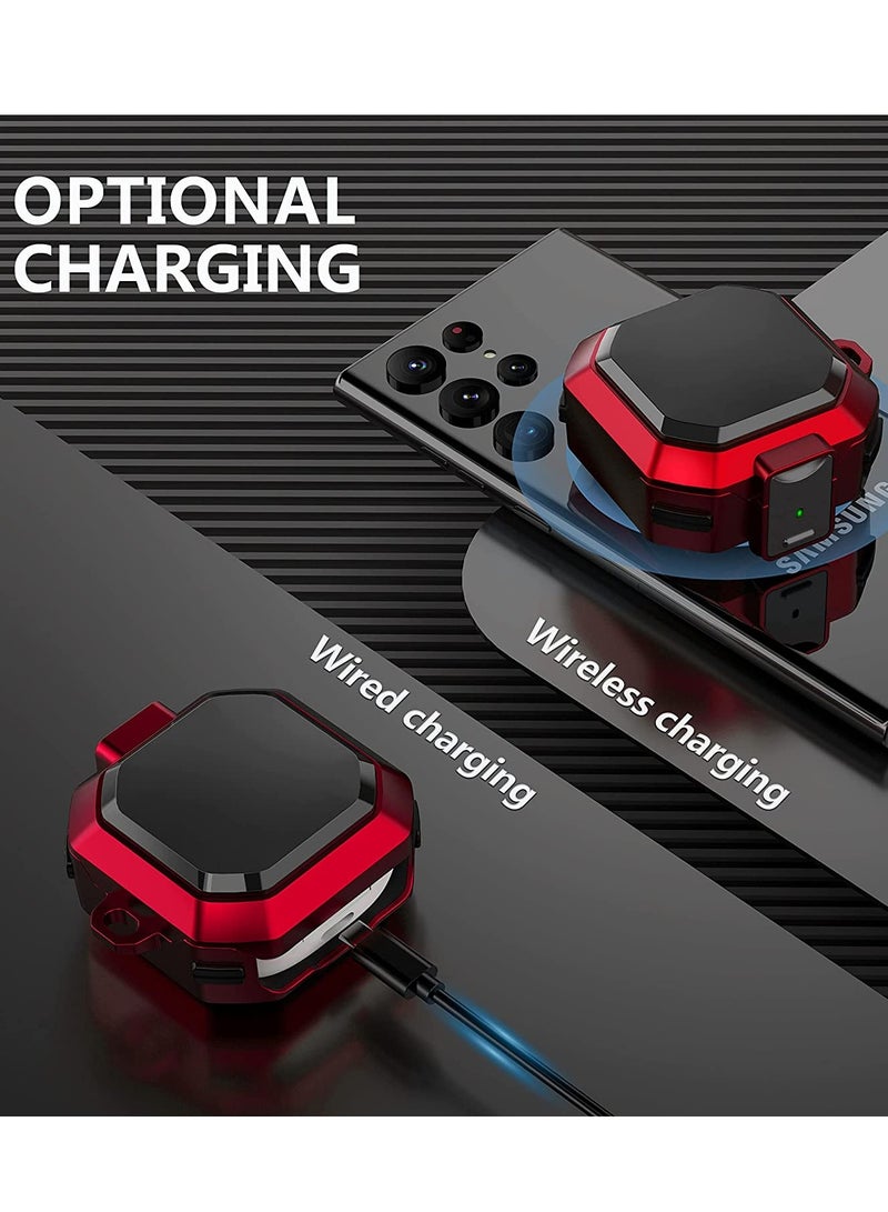 Armor Case Cover for Samsung Galaxy Buds Pro, Galaxy Buds Live, Galaxy Buds 2 Case Cover with Security Lock, Hard Rugged PC Shockproof Case Cover with Keychain Straps Red - Image 4