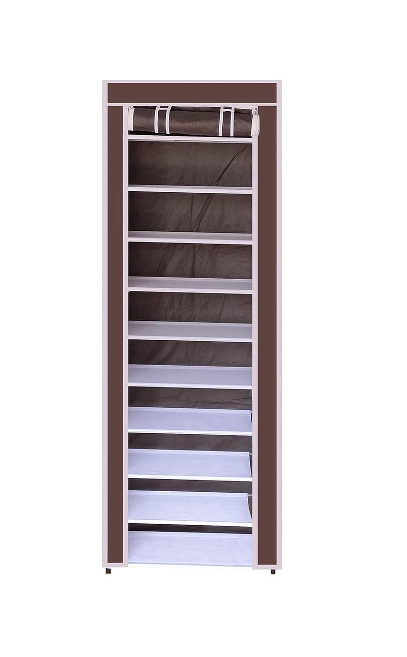 Whitecloud TRANSFORMING HOMES Whitecloud TRANSFORMING HOMES Collapsible Portable Foldable Wardrobe Storage Shelves Organizer for Clothes Racks Fabric Almirah Non Rustable Iron 10 Layer Brown Storage Unit  - Image 3