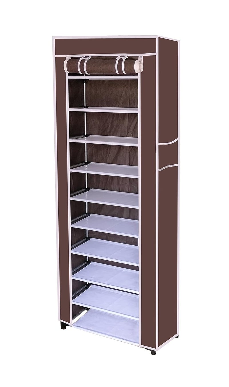 Whitecloud TRANSFORMING HOMES Whitecloud TRANSFORMING HOMES Collapsible Portable Foldable Wardrobe Storage Shelves Organizer for Clothes Racks Fabric Almirah Non Rustable Iron 10 Layer Brown Storage Unit  - Image 2