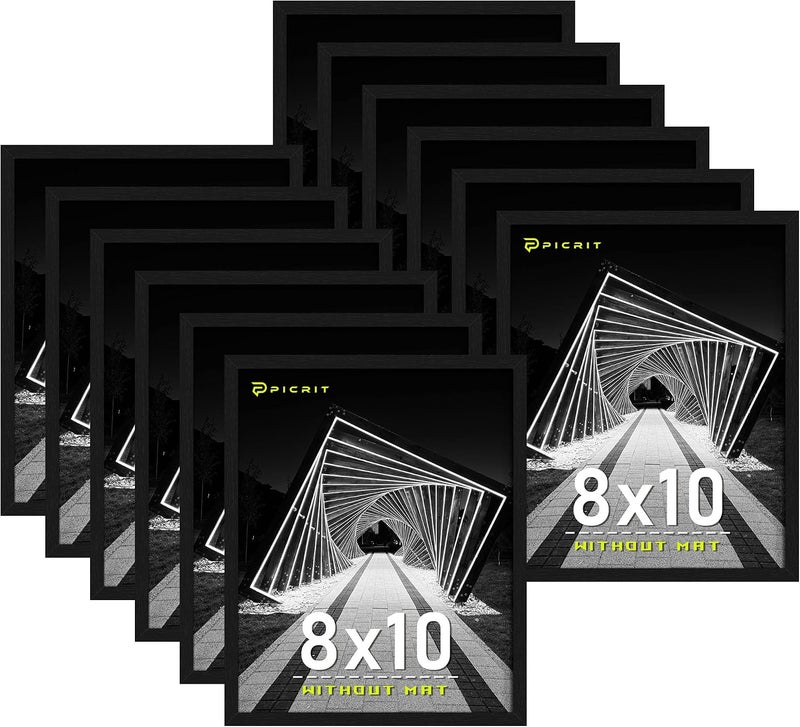 Picrit 8x10 Picture Frame Set of 12, Wall Gallery Photo Frames without Mat, Multi Photo Display for Home Decor, Black - Image 1