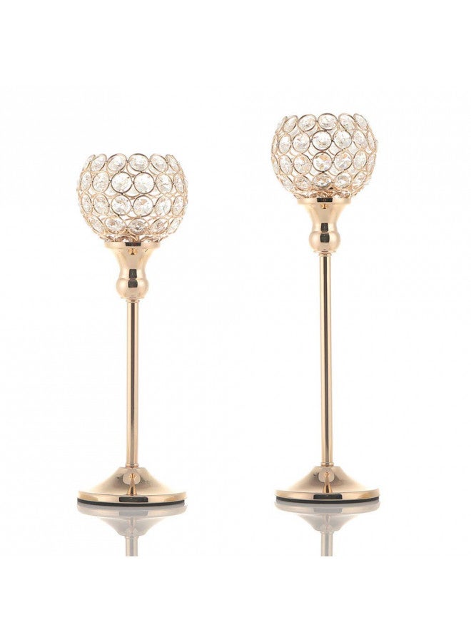 VINCIGANT Gold Crystal Candle Holders Set of 2,Pillar Candlesticks for Table Centerpieces, Christmas Home Decor Wedding Party Housewarming Gift - Image 1