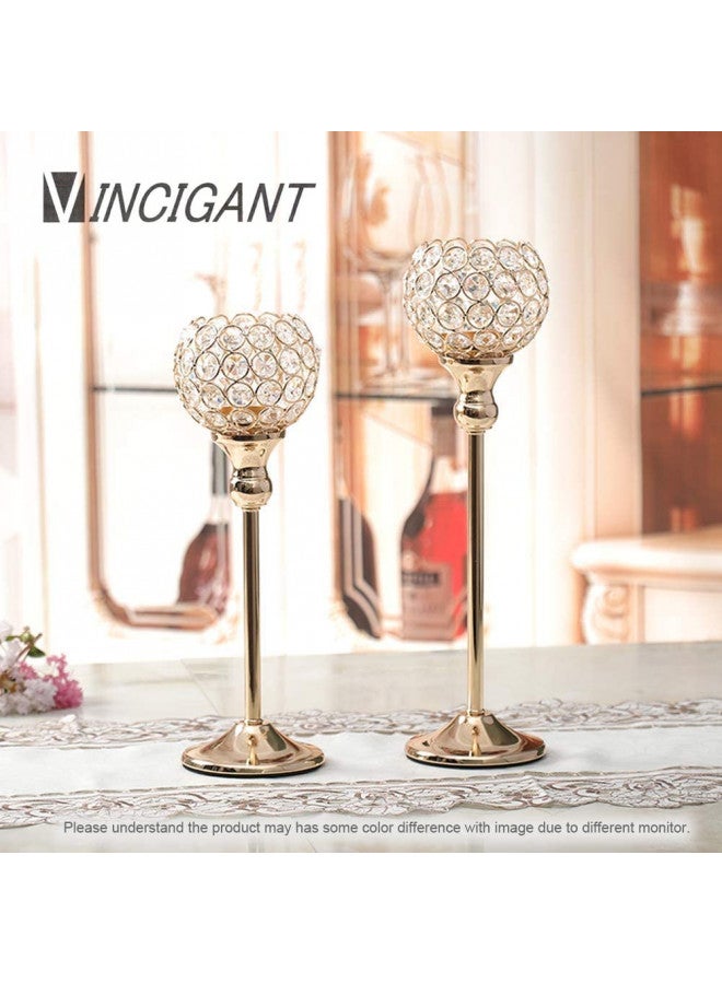 VINCIGANT Gold Crystal Candle Holders Set of 2,Pillar Candlesticks for Table Centerpieces, Christmas Home Decor Wedding Party Housewarming Gift - Image 2
