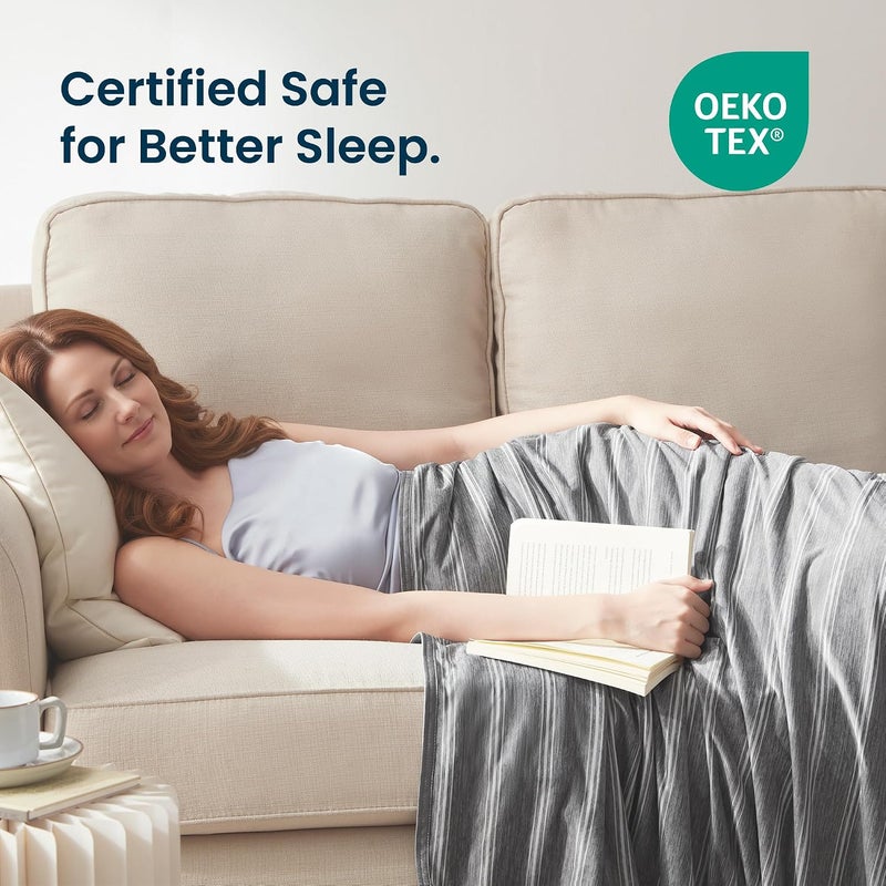 SLEEP ZONE بطانيات تبريد من سلسلة للأشخاص الذين يعانون من الحرارة أثناء النوم، بطانية صيفية رقيقة وخفيفة الوزن للاستخدام على السرير أو الأريكة، بطانية تبريد Arc-Chill Q-Max 0.5 بحجم كينغ لمنع التعرق الليلي (بأخاديد رمادية داكنة، مقاس 108''x90'') - Image 5