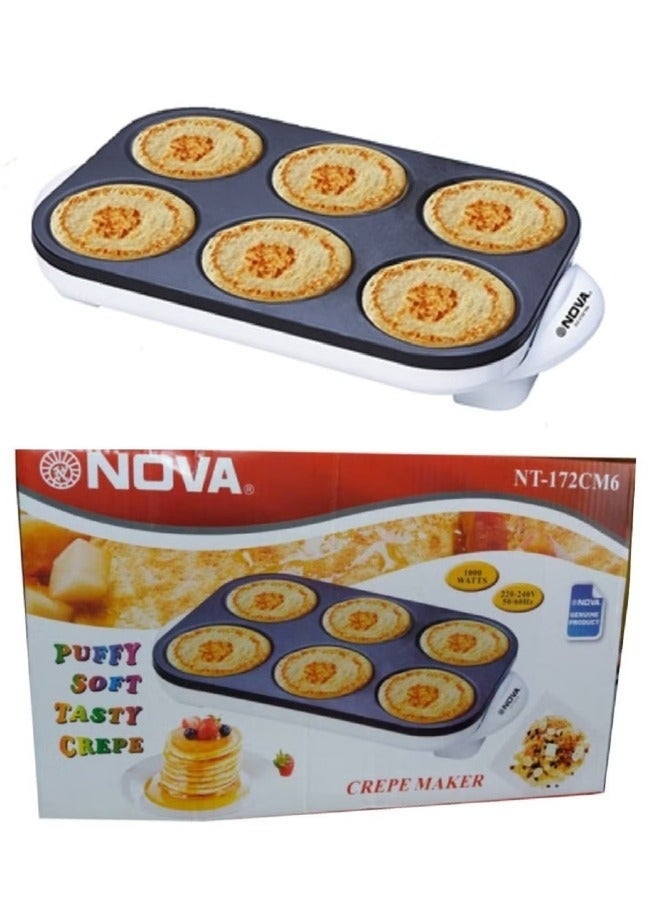 NOVA Non-Stick 6 Pcs Crepe and Pancake Maker 1000W | Electric Flat Griddle with Heat Resistant Handles, Fast Heating Breakfast Appliance for Crepes, Pancakes, Roti & Snacks - Image 2