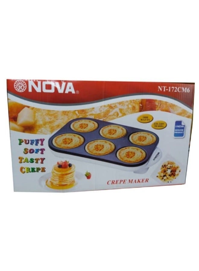 NOVA Non-Stick 6 Pcs Crepe and Pancake Maker 1000W | Electric Flat Griddle with Heat Resistant Handles, Fast Heating Breakfast Appliance for Crepes, Pancakes, Roti & Snacks - Image 1