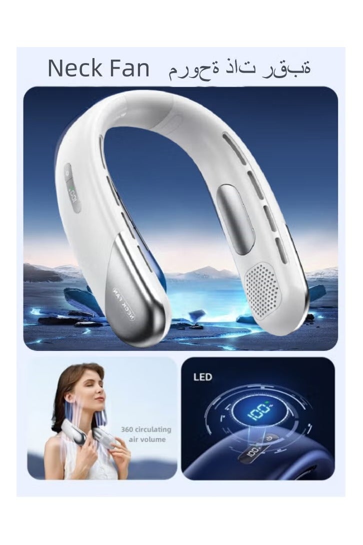هالامين مروحة عنق محمولة قابلة لإعادة الشحن ، مروحة محمولة ، رياح قوية محيطة بزاوية 360 درجة ، مروحة عنق محمولة معلقة ، قابلة لإعادة الشحن عبر USB ، مروحة شخصية قابلة للارتداء للعمل والسفر والرياضة في الهواء الطلق (أبيض) - Image 1