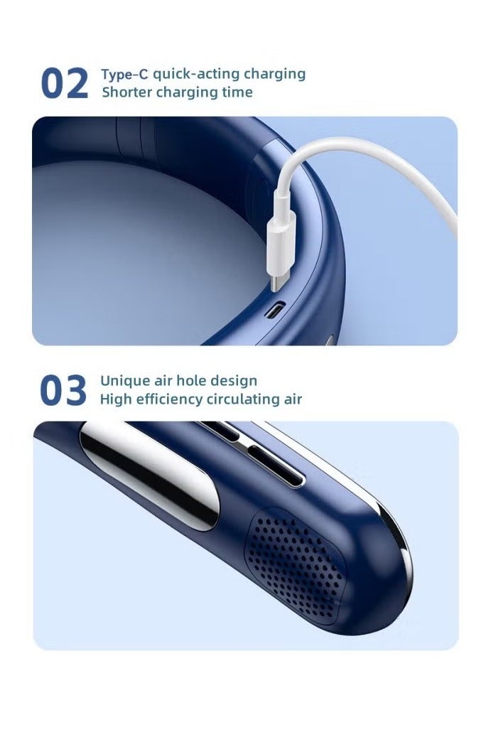 هالامين مروحة عنق محمولة قابلة لإعادة الشحن ، مروحة محمولة ، رياح قوية محيطة بزاوية 360 درجة ، مروحة عنق محمولة معلقة ، قابلة لإعادة الشحن عبر USB ، مروحة شخصية قابلة للارتداء للعمل والسفر والرياضة في الهواء الطلق (أبيض) - Image 3