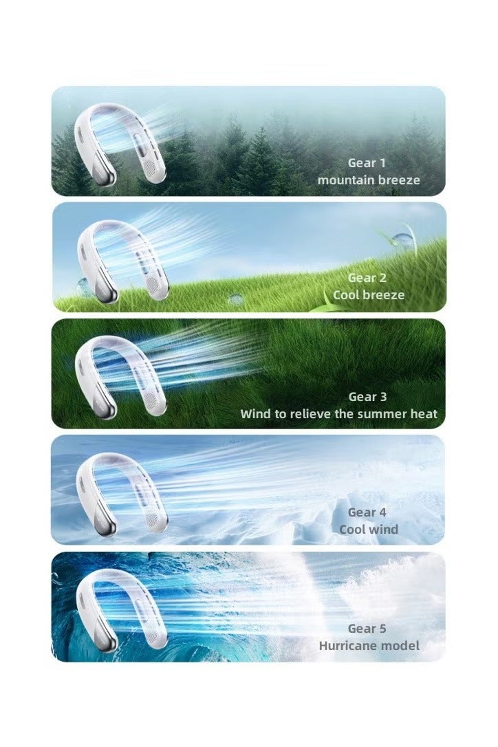 هالامين مروحة عنق محمولة قابلة لإعادة الشحن ، مروحة محمولة ، رياح قوية محيطة بزاوية 360 درجة ، مروحة عنق محمولة معلقة ، قابلة لإعادة الشحن عبر USB ، مروحة شخصية قابلة للارتداء للعمل والسفر والرياضة في الهواء الطلق (أبيض) - Image 2