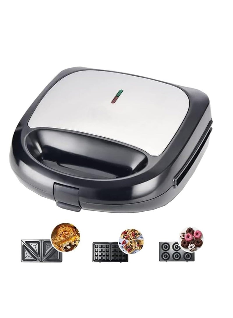 Donut Maker, 3 in 1 Electric Waffles Sandwich Machine，Panini Press Grill Iron Set with 3 interchangeable Removable Non Stick Plates，750W Detachable Dessert Toaster, Perfect for Breakfast  - Image 1