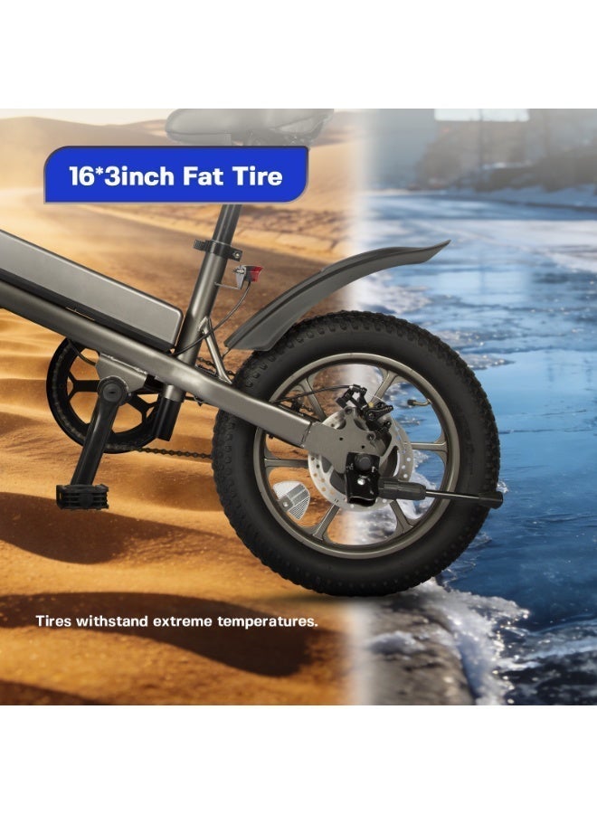 TFSMILEE Electric Bike, 16"x3" Fat Tire Folding Ebike for Adults, 500W Peak Motor with Pedal Assist, Adjustable Seat, 45 KM Range, Dual Disc Brakes, 36V Battery - Image 5