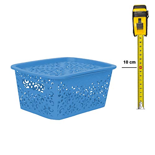 Cutting EDGE Plastic Storage Turkish Baskets with Lid Set of 2 Storing Fruit Vegetable Toys, Kitchen Bathroom Stationary Tools (Small, Blue) - Image 3