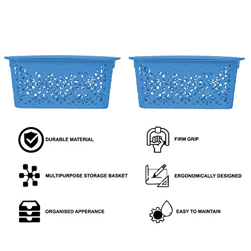 Cutting EDGE Plastic Storage Turkish Baskets with Lid Set of 2 Storing Fruit Vegetable Toys, Kitchen Bathroom Stationary Tools (Small, Blue) - Image 4