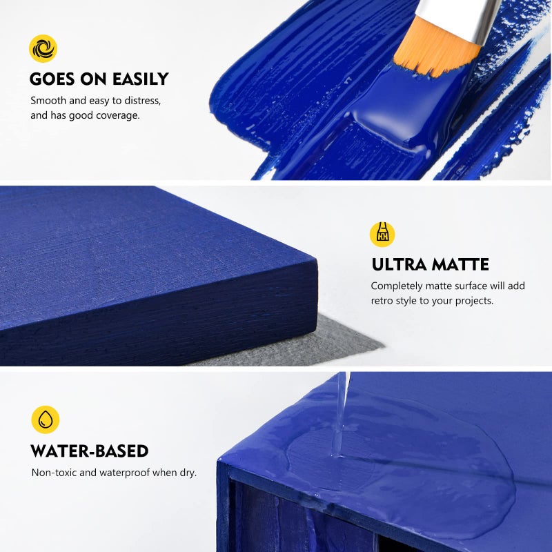 Magicfly 15 Pcs Chalk Furniture Paint Set, 9 Colors Ultra Matte Finish Acrylic Craft Paint Set (60 ml/2 oz) with Liquid Wax, 2 Brushes, 3 Sandpapers, Chalk Paint for Furniture, Crafts, Rustic Colors - Image 4