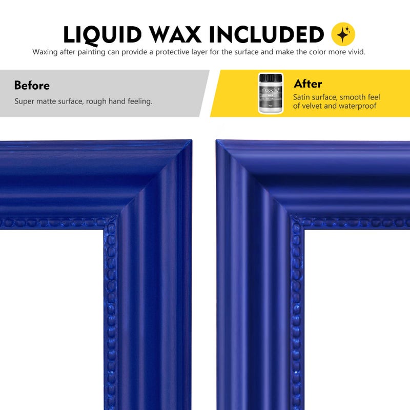 Magicfly 15 Pcs Chalk Furniture Paint Set, 9 Colors Ultra Matte Finish Acrylic Craft Paint Set (60 ml/2 oz) with Liquid Wax, 2 Brushes, 3 Sandpapers, Chalk Paint for Furniture, Crafts, Rustic Colors - Image 5