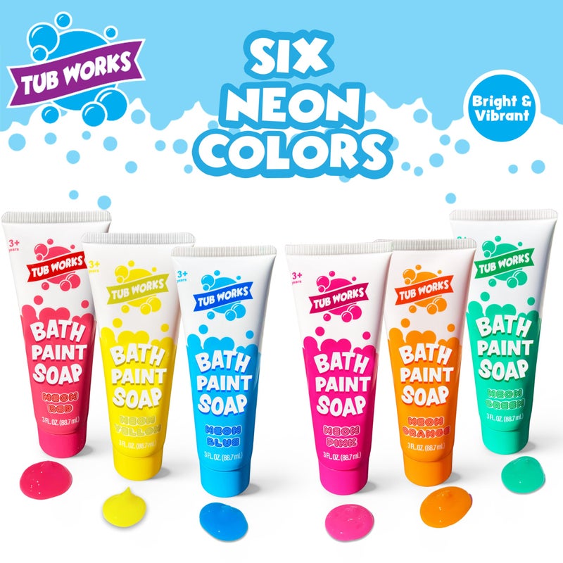 Tub WorksÂ® Bath Paint Soap Bath Toy, Neon 6 Pack | Non-Toxic | Washable Bathtub Paint for Finger Painting on Tub Walls | Ideal Toddler Bath Toys for Creative Play | Easy to Clean, Fun Paint Soap - Image 2