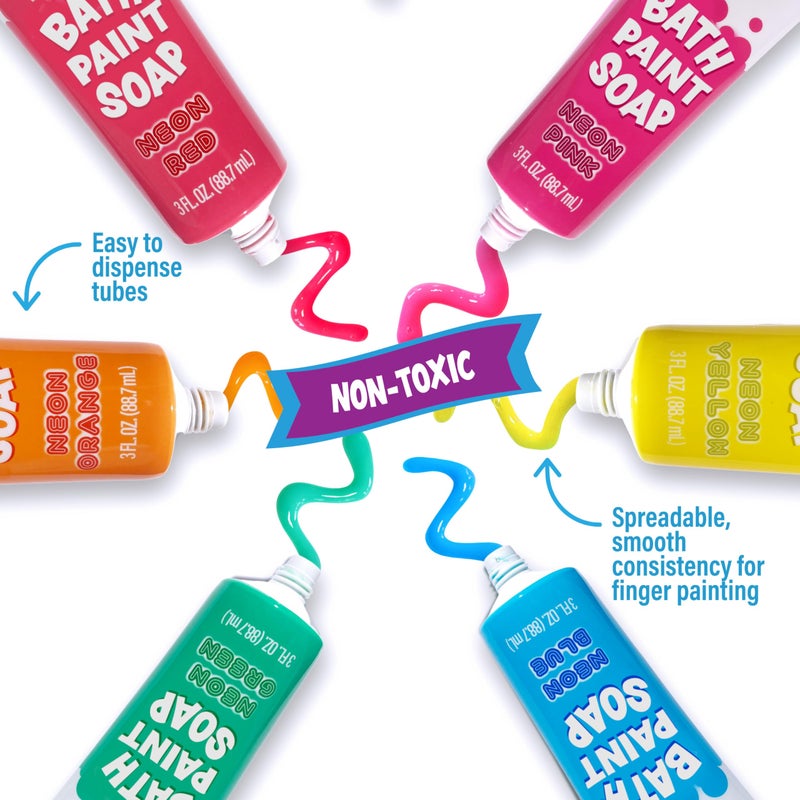 Tub WorksÂ® Bath Paint Soap Bath Toy, Neon 6 Pack | Non-Toxic | Washable Bathtub Paint for Finger Painting on Tub Walls | Ideal Toddler Bath Toys for Creative Play | Easy to Clean, Fun Paint Soap - Image 3