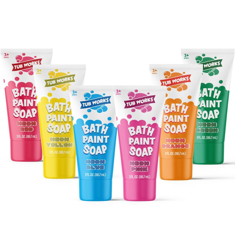 Tub WorksÂ® Bath Paint Soap Bath Toy, Neon 6 Pack | Non-Toxic | Washable Bathtub Paint for Finger Painting on Tub Walls | Ideal Toddler Bath Toys for Creative Play | Easy to Clean, Fun Paint Soap - Image 1