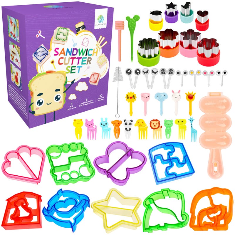 FUNGYAND Sandwich Bread Cutter Set 45 in 1 Bento Lunch Box Accessories Kit Includes Fruit Cutter Animal Food Picks Rice Ball Maker Easy to Use