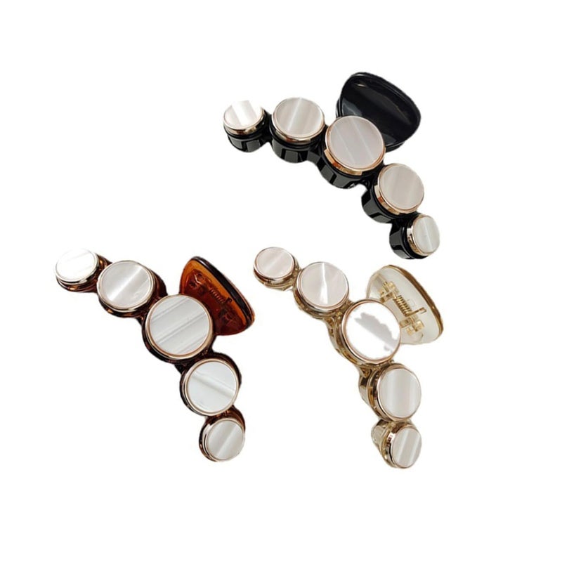 Angoily Vintage round Shell Effect Hair Claw Clips 3 Pieces Plastic Hair Clamps for Women, Sturdy Jaw Clips for Everyday Hairstyles and Bun Styling Random Color - Image 1