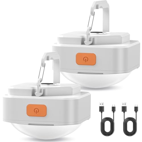 FLY2SKY Rechargeable Camping Lights FLY2SKY 2Pcs White Tent Lights Mini Flashlight Portable LED Camping Lantern Survival Gear Camping Accessories for Hiking Backpacking Fishing Hurricane Emergency Outage - Image 1