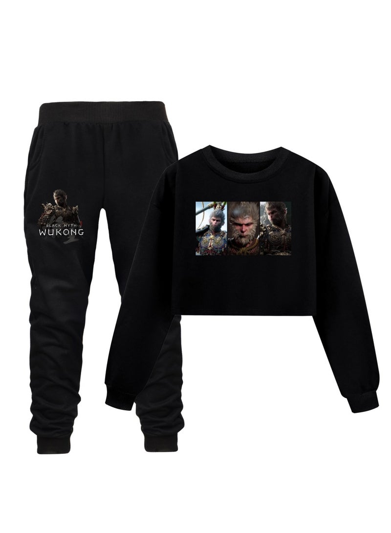 Wukong Black Myth Wukong Girl Half Waist Loose Hoodie Sports And Leisure Set 
