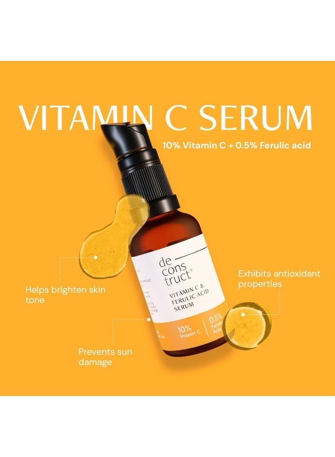 Deconstruct 10% Vitamin C Face Serum & 10% Niacinamide Face Serum Combo | Serum For Glowing Skin | Reduces Pigmentation, Dark Spots & Acne Marks | With 0.5% Ferulic Acid & 0.3% Alpha Arbutin | Water-Based, Highly Stable | For Women & Men | Beginner Friendly | Pack of 2 - Image 3