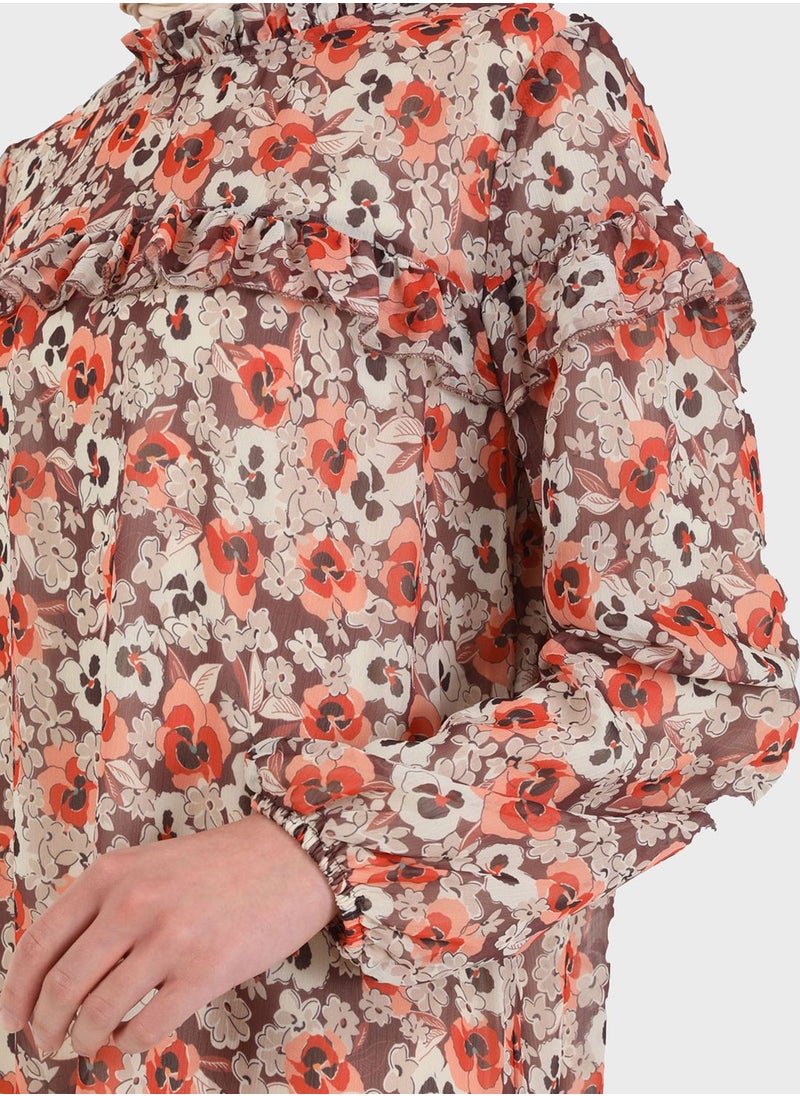 Benin by modanisa - High Neck Floral Printed Tunic - Image 1