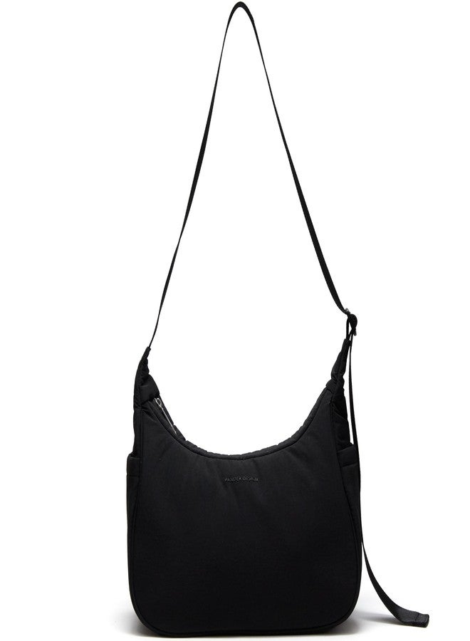 Pander حقيبة كتف باندر نايلون هلالية، متوسطة الحجم، بحزام قابل للتعديل. (أسود) - Image 1