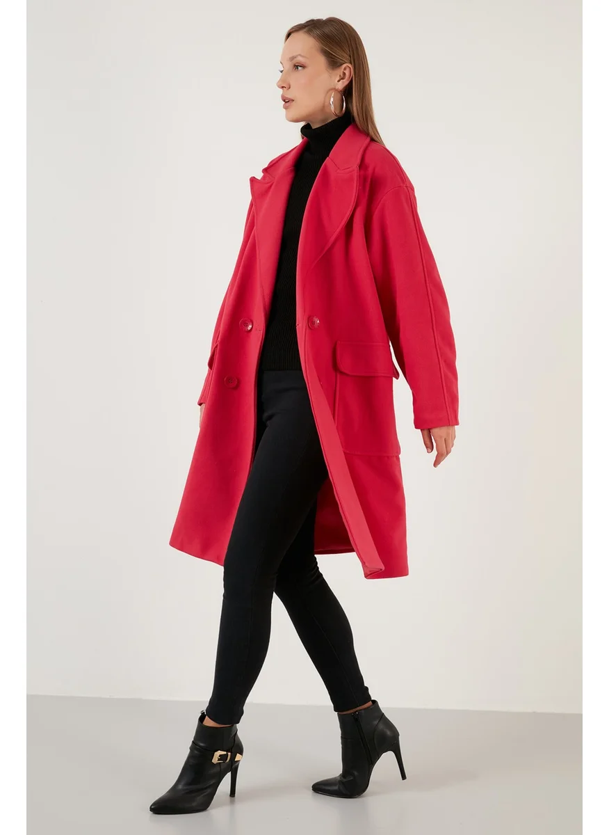 Lela Oversize Double Buttoned Double Breasted Collar Long Coat Women's Coat 6230043