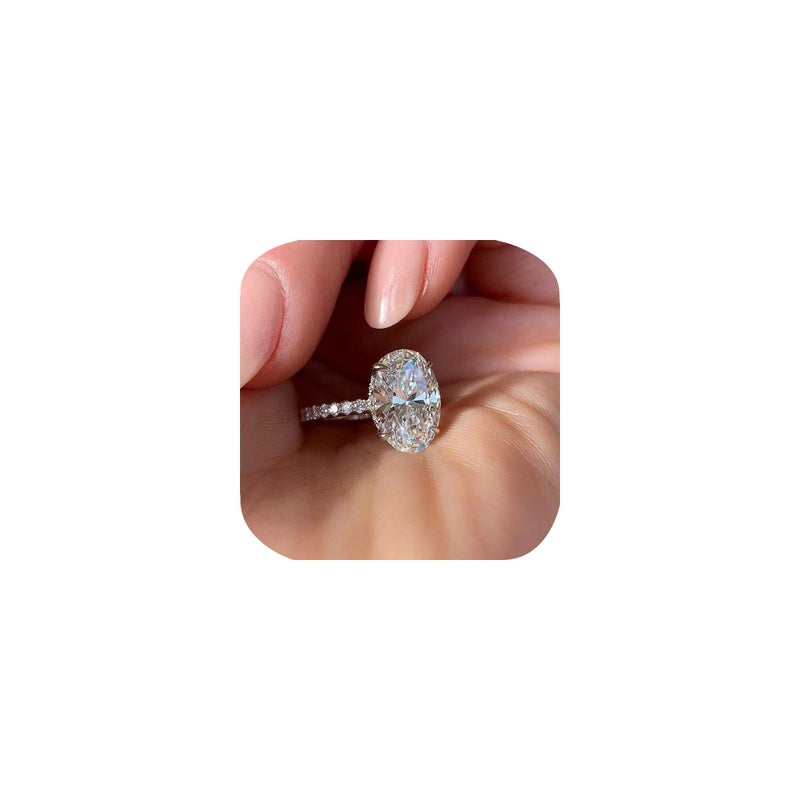 ZDIFDIC 3CT 925 Sterling Silver Engagement Rings Oval Cut Solitaire Cubic Zirconia CZ Wedding Promise Rings for Her Classic Simulated Diamond Bands for Women Size 6-10(9#), KE-TY22-BJ09 - Image 1