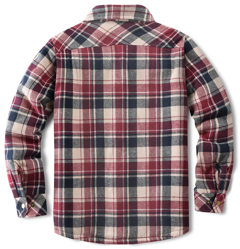 Puwasa Men's Sherpa Lined Cotton Flannel Shirt Jacket Plaid Button Up Jacket Coat for Men with Pocket Red X-Large - Image 2