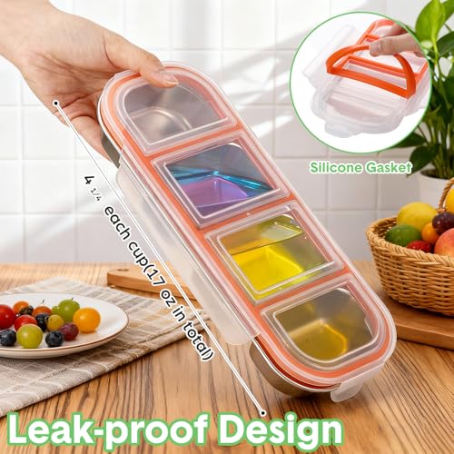 Teecyhooo 6 Pcs Stainless Steel Snack Containers with Leak Proof Lids, 4 Compartments Metal Bento Lunch Box, Reusable Stackable Divided Food Storage Containers for Meal Prep Daycare, Work - Image 5