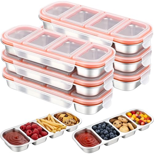 Teecyhooo 6 Pcs Stainless Steel Snack Containers with Leak Proof Lids, 4 Compartments Metal Bento Lunch Box, Reusable Stackable Divided Food Storage Containers for Meal Prep Daycare, Work - Image 1