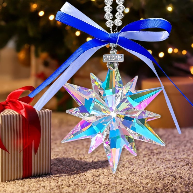 JUNQIU US 2025 Annual Christmas Ornaments Crystal Snowflake Star, Sparkly Crystal Ornaments for Christmas Tree, Beautiful Christmas Ornaments for Women Girls - Image 2