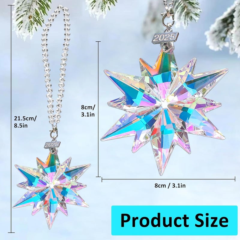 JUNQIU US 2025 Annual Christmas Ornaments Crystal Snowflake Star, Sparkly Crystal Ornaments for Christmas Tree, Beautiful Christmas Ornaments for Women Girls - Image 5
