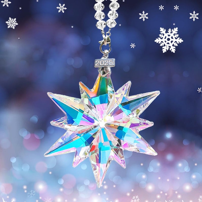 JUNQIU US 2025 Annual Christmas Ornaments Crystal Snowflake Star, Sparkly Crystal Ornaments for Christmas Tree, Beautiful Christmas Ornaments for Women Girls - Image 4
