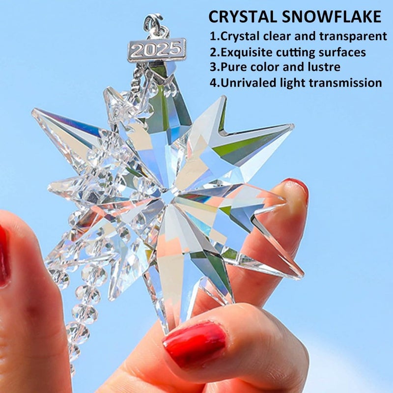 JUNQIU US 2025 Annual Christmas Ornaments Crystal Snowflake Star, Sparkly Crystal Ornaments for Christmas Tree, Beautiful Christmas Ornaments for Women Girls - Image 3