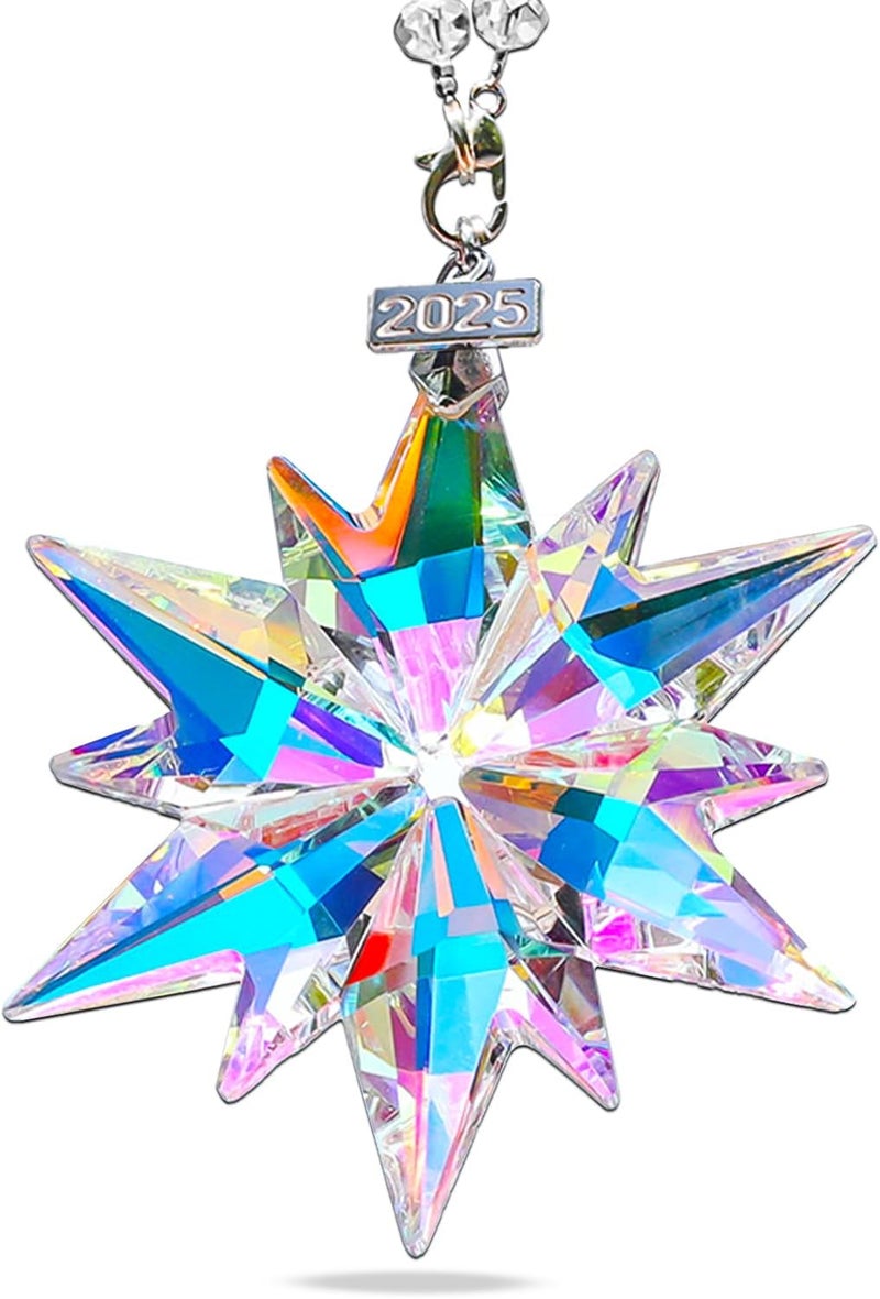 JUNQIU US 2025 Annual Christmas Ornaments Crystal Snowflake Star, Sparkly Crystal Ornaments for Christmas Tree, Beautiful Christmas Ornaments for Women Girls - Image 1