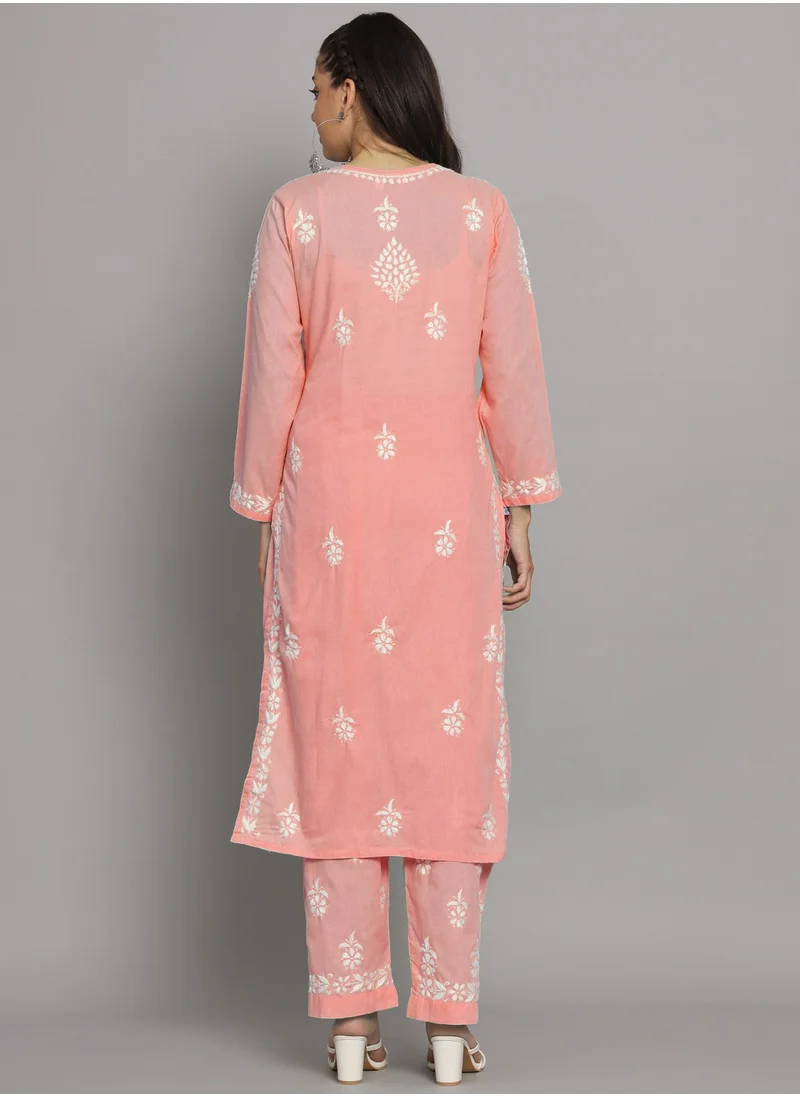 Alaya Women Hand Embroidered Chikankari Cotton Kurta Set-AL3674KS