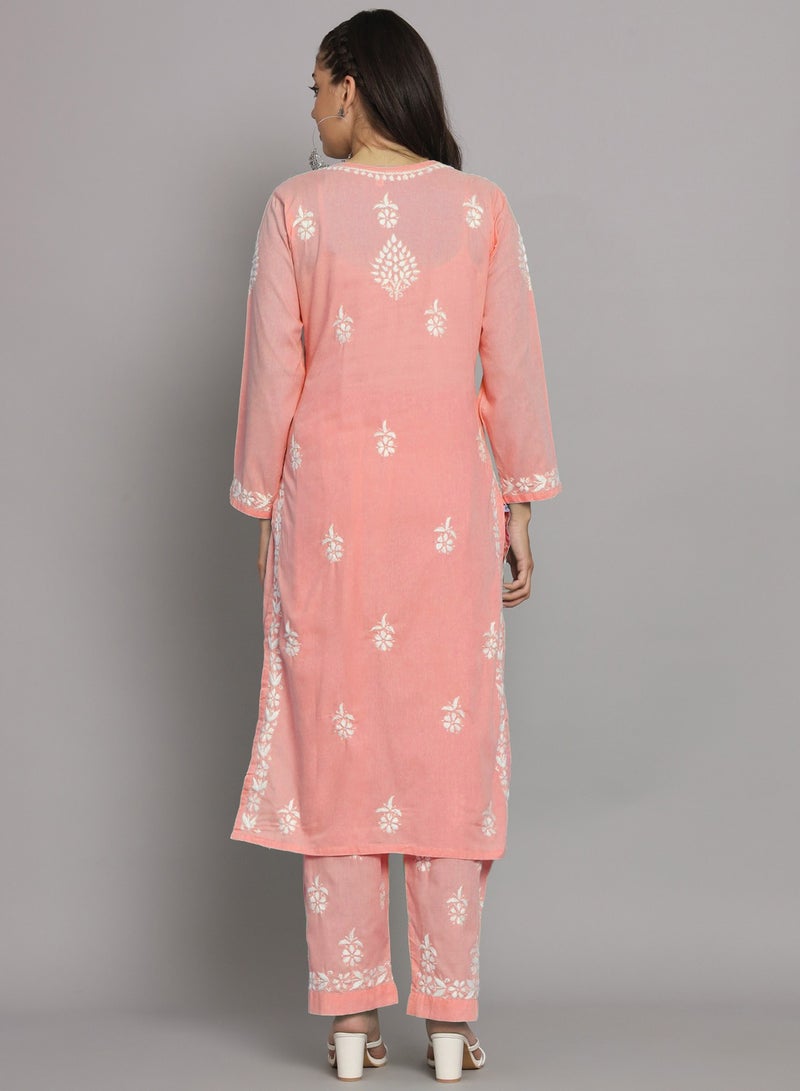 Alaya Women Hand Embroidered Chikankari Cotton Kurta Set-AL3674KS - Image 2