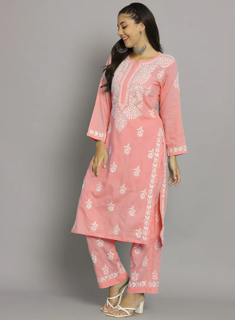 Alaya Women Hand Embroidered Chikankari Cotton Kurta Set-AL3674KS