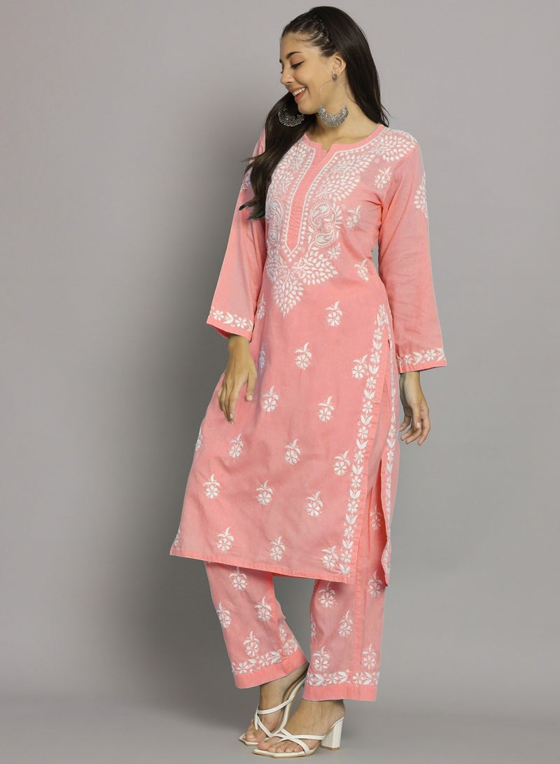 Alaya Women Hand Embroidered Chikankari Cotton Kurta Set-AL3674KS - Image 3