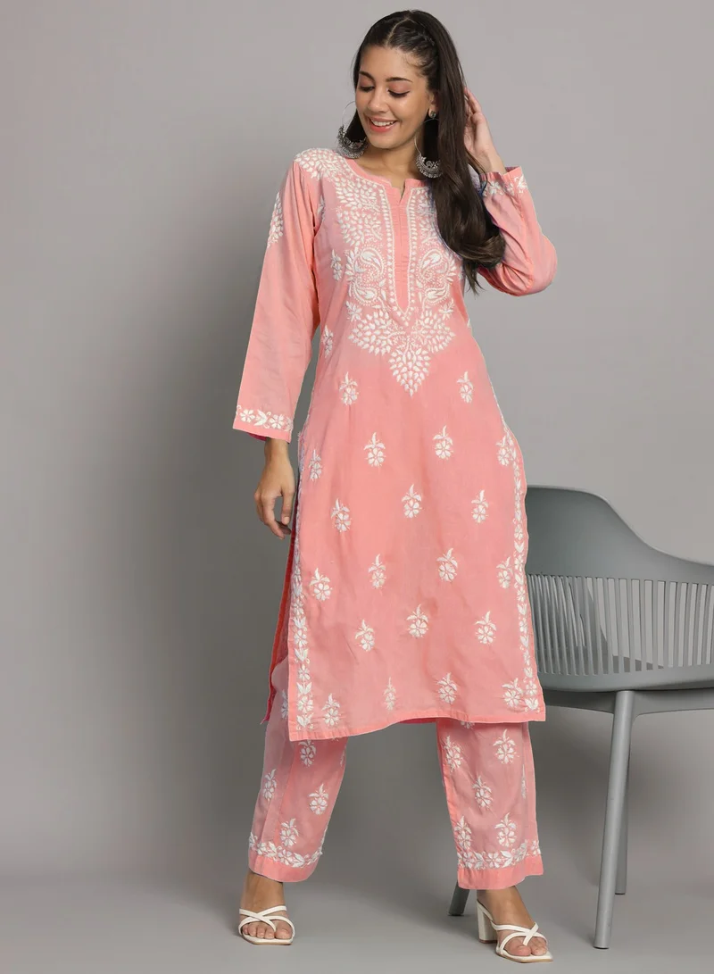 Alaya Women Hand Embroidered Chikankari Cotton Kurta Set-AL3674KS