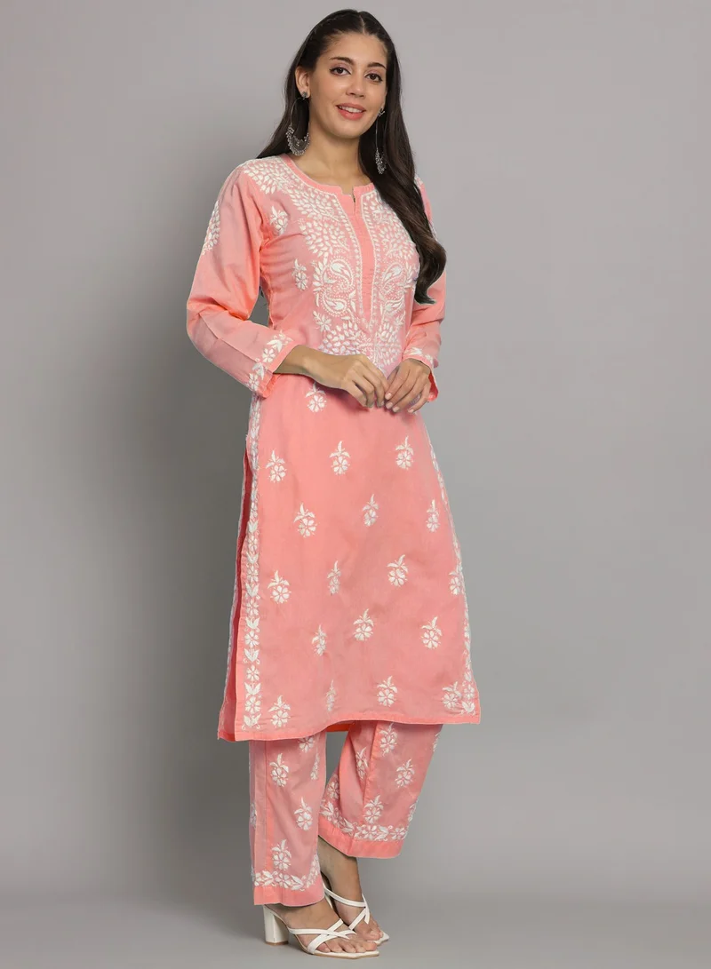 Alaya Women Hand Embroidered Chikankari Cotton Kurta Set-AL3674KS