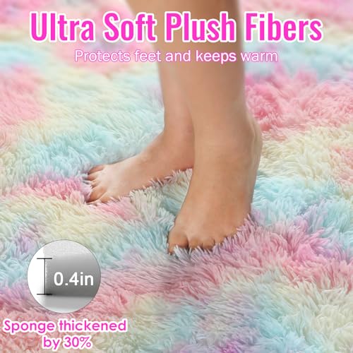 PAGISOFE Fluffy Soft Area Rug,Plush Furry for Girls Bedroom,Shaggy and Kawaii Rug for Playroom,Nursery,Baby's Toddler's Room,Cute and Colorful Room Decor for Kids,3x5,Rainbow - Image 5