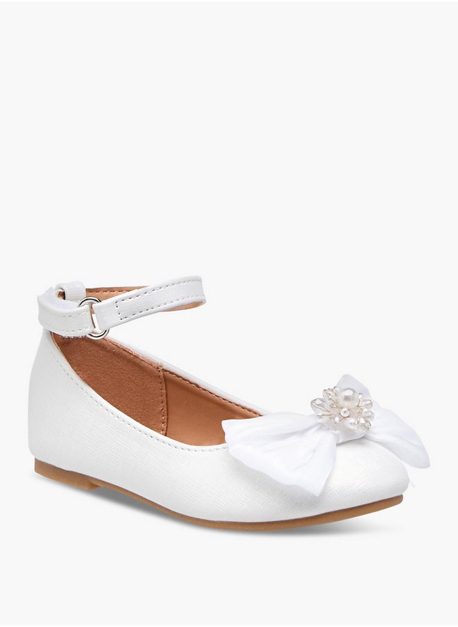 Flora Bella By Shoexpress Bow Accent Ballerina Shoes with Hook and Loop Closure  - Image 2